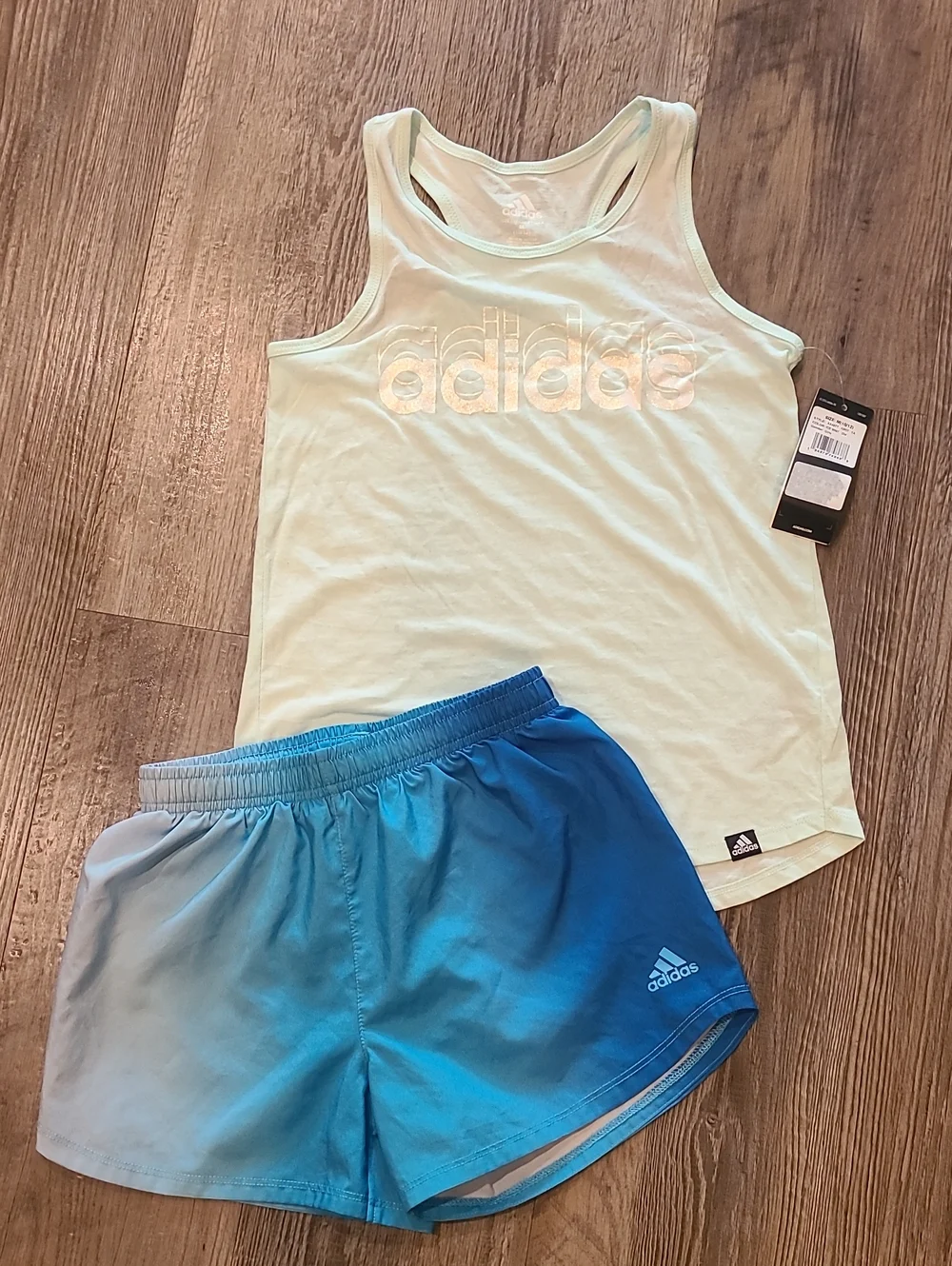 adidas Mint Racerback Tank with Blue Ombre Running Shorts Size Large 10/12